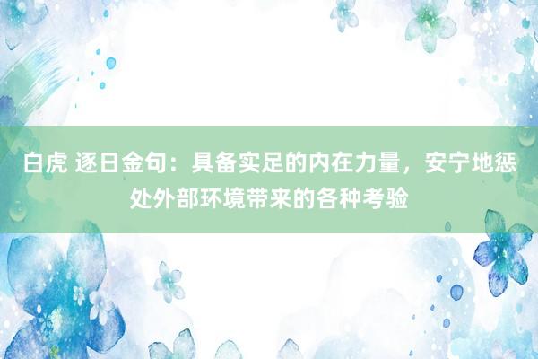 白虎 逐日金句:具备实足的内在力量,安宁地惩处外部环境带来的各种考验